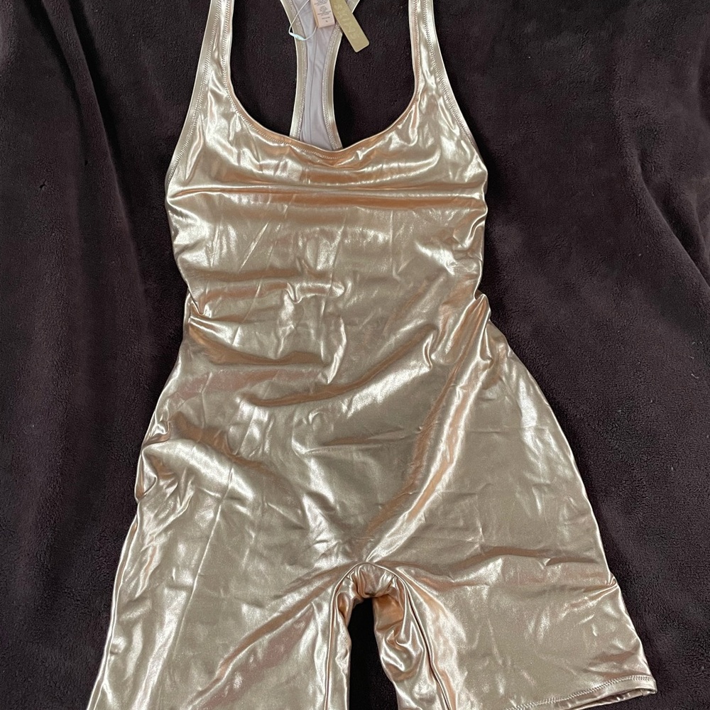SKIMS Metallic Swim Cycle Suit Bodysuit Onesie - Picture 2 of 6